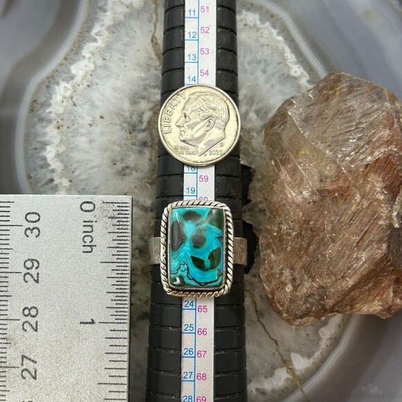 Sterling Silver Southwestern Style Malachite Chrysocolla Bar Ring S 10 For Women - Picture 9 of 10